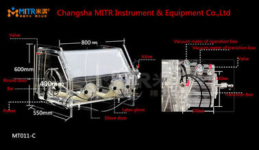 Meja transparan Top Lab Glove Box Sistem Kotak Sarung Tangan Portabel 800 * 550 * 600mm Ukuran